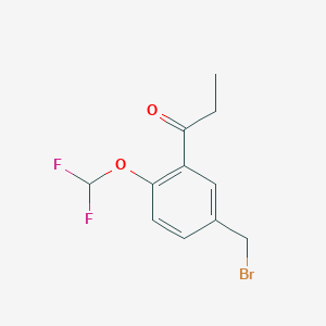 molecular formula C11H11BrF2O2 B14044552 1-(5-(Bromomethyl)-2-(difluoromethoxy)phenyl)propan-1-one 