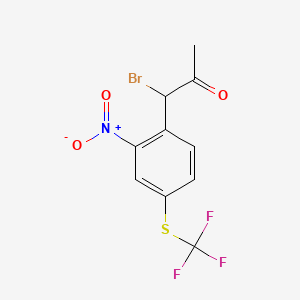 molecular formula C10H7BrF3NO3S B14044558 1-Bromo-1-(2-nitro-4-(trifluoromethylthio)phenyl)propan-2-one 