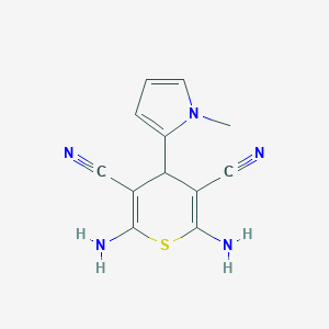 molecular formula C12H11N5S B1404461 2,6-二氨基-4-(1-甲基-1H-吡咯-2-基)-4H-噻吩-3,5-二腈 CAS No. 933838-32-5