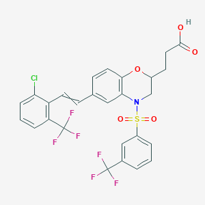 molecular formula C27H20ClF6NO5S B14044634 3-[(2S)-6-[(E)-2-[2-chloro-6-(trifluoromethyl)phenyl]vinyl]-4-[3-(trifluoromethyl)phenyl]sulfonyl-2,3-dihydro-1,4-benzoxazin-2-yl]propanoic acid 