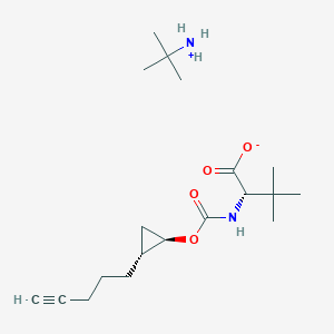 molecular formula C19H34N2O4 B14044698 (S)-3,3-Dimethyl-2-((((1R,2R)-2-(pent-4-yn-1-yl)cyclopropoxy)carbonyl)amino)butyric acid tert-butylamine 