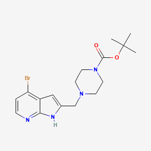 molecular formula C17H23BrN4O2 B14044911 1-Piperazinecarboxylic acid, 4-[(4-bromo-1H-pyrrolo[2,3-b]pyridin-2-yl)methyl]-, 1,1-dimethylethyl ester 