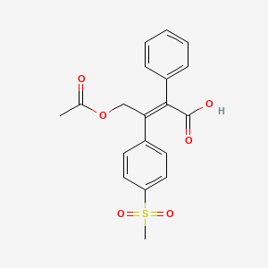 molecular formula C19H18O6S B14045054 4-Acetoxy-3-(4-(methylsulfonyl)phenyl)-2-phenylbut-2-enoic acid 