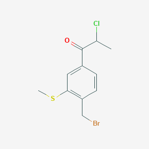 molecular formula C11H12BrClOS B14045111 1-(4-(Bromomethyl)-3-(methylthio)phenyl)-2-chloropropan-1-one 