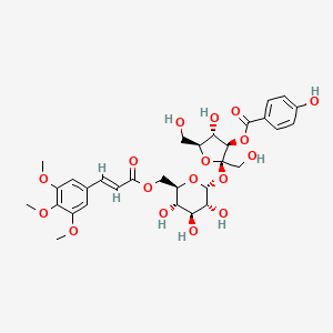 molecular formula C31H38O17 B14045113 [(2R,3R,4S,5S)-4-hydroxy-2,5-bis(hydroxymethyl)-2-[(2R,3R,4S,5S,6R)-3,4,5-trihydroxy-6-[[(E)-3-(3,4,5-trimethoxyphenyl)prop-2-enoyl]oxymethyl]oxan-2-yl]oxyoxolan-3-yl] 4-hydroxybenzoate 