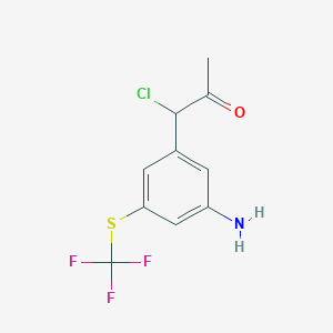 molecular formula C10H9ClF3NOS B14045213 1-(3-Amino-5-(trifluoromethylthio)phenyl)-1-chloropropan-2-one 