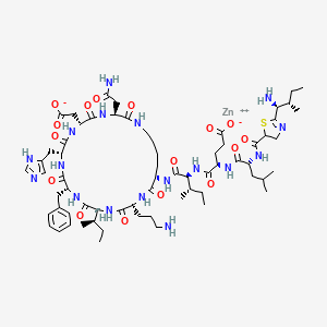 molecular formula C66H101N17O16SZn B14045257 zinc;(4S)-4-[[(2R)-2-[[2-[(1S,2S)-1-amino-2-methylbutyl]-4,5-dihydro-1,3-thiazole-5-carbonyl]amino]-4-methylpentanoyl]amino]-5-[[(2S,3S)-1-[[(3S,6R,9R,12R,15R,18R,21S)-3-(2-amino-2-oxoethyl)-18-(3-aminopropyl)-12-benzyl-15-[(2R)-butan-2-yl]-6-(carboxylatomethyl)-9-(1H-imidazol-5-ylmethyl)-2,5,8,11,14,17,20-heptaoxo-1,4,7,10,13,16,19-heptazacyclopentacos-21-yl]amino]-3-methyl-1-oxopentan-2-yl]amino]-5-oxopentanoate 