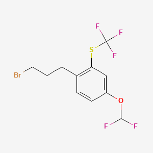 molecular formula C11H10BrF5OS B14045286 1-(3-Bromopropyl)-4-(difluoromethoxy)-2-(trifluoromethylthio)benzene 