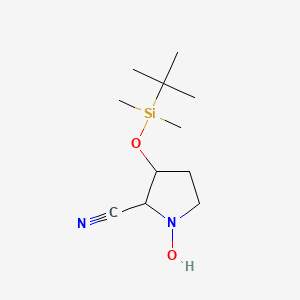 molecular formula C11H22N2O2Si B14045370 3-[Tert-butyl(dimethyl)silyl]oxy-1-hydroxypyrrolidine-2-carbonitrile 