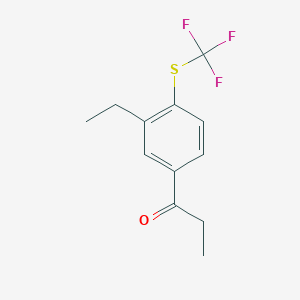 molecular formula C12H13F3OS B14045396 1-(3-Ethyl-4-(trifluoromethylthio)phenyl)propan-1-one 