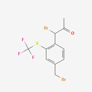 molecular formula C11H9Br2F3OS B14045858 1-Bromo-1-(4-(bromomethyl)-2-(trifluoromethylthio)phenyl)propan-2-one 