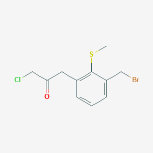 molecular formula C11H12BrClOS B14045943 1-(3-(Bromomethyl)-2-(methylthio)phenyl)-3-chloropropan-2-one 