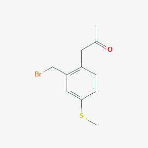 molecular formula C11H13BrOS B14046209 1-(2-(Bromomethyl)-4-(methylthio)phenyl)propan-2-one 