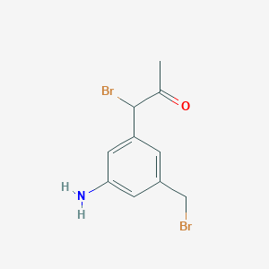 molecular formula C10H11Br2NO B14046322 1-(3-Amino-5-(bromomethyl)phenyl)-1-bromopropan-2-one 