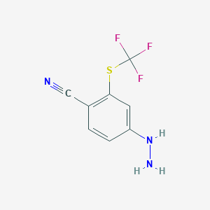 molecular formula C8H6F3N3S B14046438 1-(4-Cyano-3-(trifluoromethylthio)phenyl)hydrazine 