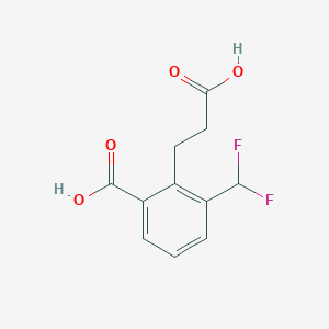 molecular formula C11H10F2O4 B14046548 2-(2-Carboxyethyl)-3-(difluoromethyl)benzoic acid 