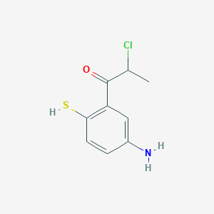 molecular formula C9H10ClNOS B14046620 1-(5-Amino-2-mercaptophenyl)-2-chloropropan-1-one 