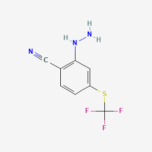 molecular formula C8H6F3N3S B14046744 1-(2-Cyano-5-(trifluoromethylthio)phenyl)hydrazine 