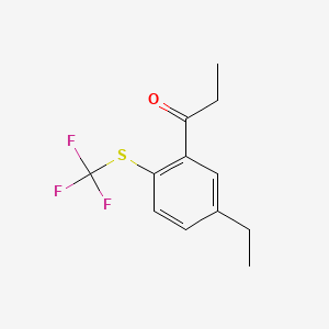 molecular formula C12H13F3OS B14047104 1-(5-Ethyl-2-(trifluoromethylthio)phenyl)propan-1-one 