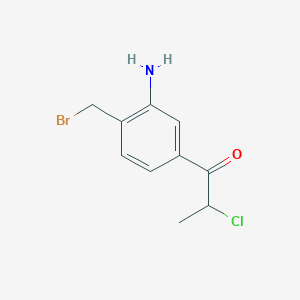 molecular formula C10H11BrClNO B14047120 1-(3-Amino-4-(bromomethyl)phenyl)-2-chloropropan-1-one 