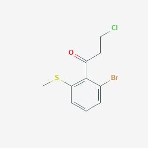 molecular formula C10H10BrClOS B14047286 1-(2-Bromo-6-(methylthio)phenyl)-3-chloropropan-1-one 