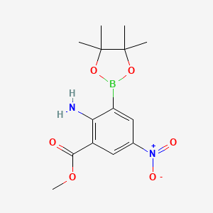 molecular formula C14H19BN2O6 B14047305 Methyl 2-amino-5-nitro-3-(4,4,5,5-tetramethyl-1,3,2-dioxaborolan-2-YL)benzoate 