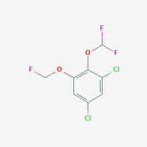 molecular formula C8H5Cl2F3O2 B14047651 1,5-Dichloro-2-difluoromethoxy-3-(fluoromethoxy)benzene 