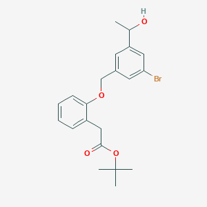 molecular formula C21H25BrO4 B14047848 tert-Butyl 2-(2-((3-bromo-5-(1-hydroxyethyl)benzyl)oxy)phenyl)acetate 