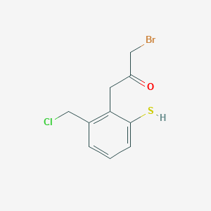 molecular formula C10H10BrClOS B14048013 1-Bromo-3-(2-(chloromethyl)-6-mercaptophenyl)propan-2-one 