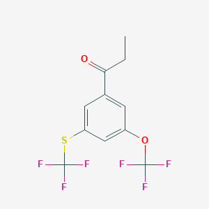 molecular formula C11H8F6O2S B14048061 1-(3-(Trifluoromethoxy)-5-(trifluoromethylthio)phenyl)propan-1-one 