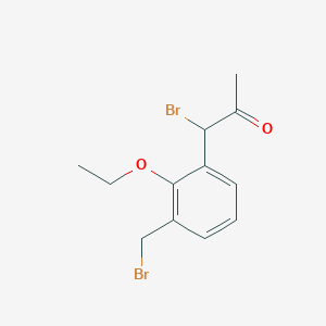 molecular formula C12H14Br2O2 B14048187 1-Bromo-1-(3-(bromomethyl)-2-ethoxyphenyl)propan-2-one 