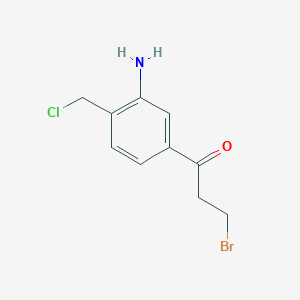 molecular formula C10H11BrClNO B14048215 1-(3-Amino-4-(chloromethyl)phenyl)-3-bromopropan-1-one 