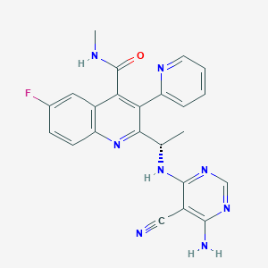 (S)-2-(1-(6-amino-5-cyanopyrimidin-4-ylamino)ethyl)-6-fluoro-N-methyl-3-(pyridin-2-yl)quinoline-4-carboxamide