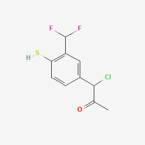 molecular formula C10H9ClF2OS B14048375 1-Chloro-1-(3-(difluoromethyl)-4-mercaptophenyl)propan-2-one 