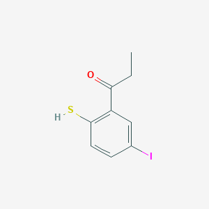 molecular formula C9H9IOS B14048406 1-(5-Iodo-2-mercaptophenyl)propan-1-one 