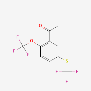 molecular formula C11H8F6O2S B14048433 1-(2-(Trifluoromethoxy)-5-(trifluoromethylthio)phenyl)propan-1-one 