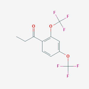 molecular formula C11H8F6O3 B14048658 1-(2,4-Bis(trifluoromethoxy)phenyl)propan-1-one 