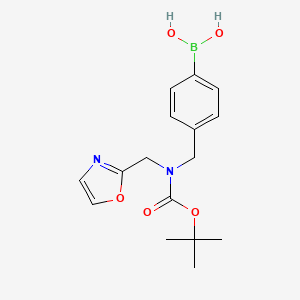 molecular formula C16H21BN2O5 B14048797 (4-((Boc-(oxazol-2-ylmethyl)amino)methyl)phenyl)boronic acid 