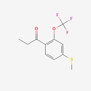 molecular formula C11H11F3O2S B14048981 1-(4-(Methylthio)-2-(trifluoromethoxy)phenyl)propan-1-one 