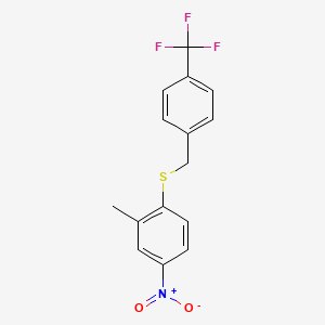 molecular formula C15H12F3NO2S B14049186 2-Methyl-4-nitro-1-[[4-(trifluoromethyl)phenyl]methylsulfanyl]benzene 