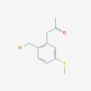 molecular formula C11H13BrOS B14049206 1-(2-(Bromomethyl)-5-(methylthio)phenyl)propan-2-one 