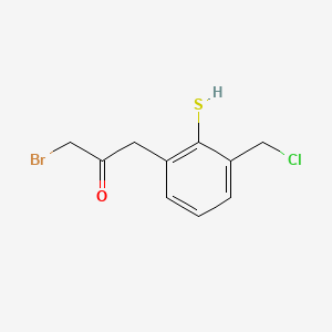 molecular formula C10H10BrClOS B14049274 1-Bromo-3-(3-(chloromethyl)-2-mercaptophenyl)propan-2-one 