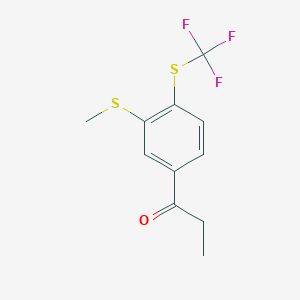 molecular formula C11H11F3OS2 B14049317 1-(3-(Methylthio)-4-(trifluoromethylthio)phenyl)propan-1-one 