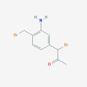 molecular formula C10H11Br2NO B14049366 1-(3-Amino-4-(bromomethyl)phenyl)-1-bromopropan-2-one 