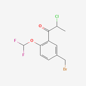 molecular formula C11H10BrClF2O2 B14049468 1-(5-(Bromomethyl)-2-(difluoromethoxy)phenyl)-2-chloropropan-1-one 