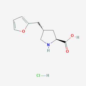 molecular formula C10H14ClNO3 B14049491 rel-(2S,4S)-4-(Furan-2-ylmethyl)pyrrolidine-2-carboxylic acid hydrochloride 