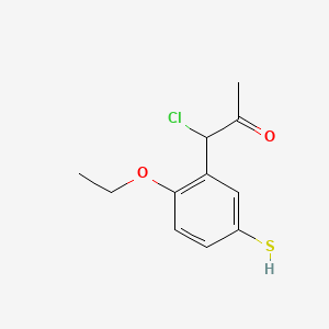 molecular formula C11H13ClO2S B14049500 1-Chloro-1-(2-ethoxy-5-mercaptophenyl)propan-2-one 