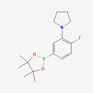 molecular formula C16H23BFNO2 B14049719 1-(2-Fluoro-5-(4,4,5,5-tetramethyl-1,3,2-dioxaborolan-2-yl)phenyl)pyrrolidine 