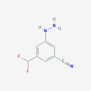 molecular formula C8H7F2N3 B14049785 1-(3-Cyano-5-(difluoromethyl)phenyl)hydrazine 