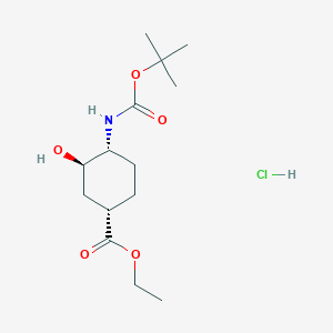 molecular formula C14H26ClNO5 B1404987 (1S,3R,4R)-4-(Boc-amino)-3-hydroxy-cyclohexane-carboxylic acid ethyl ester hydrochloride CAS No. 1403763-28-9